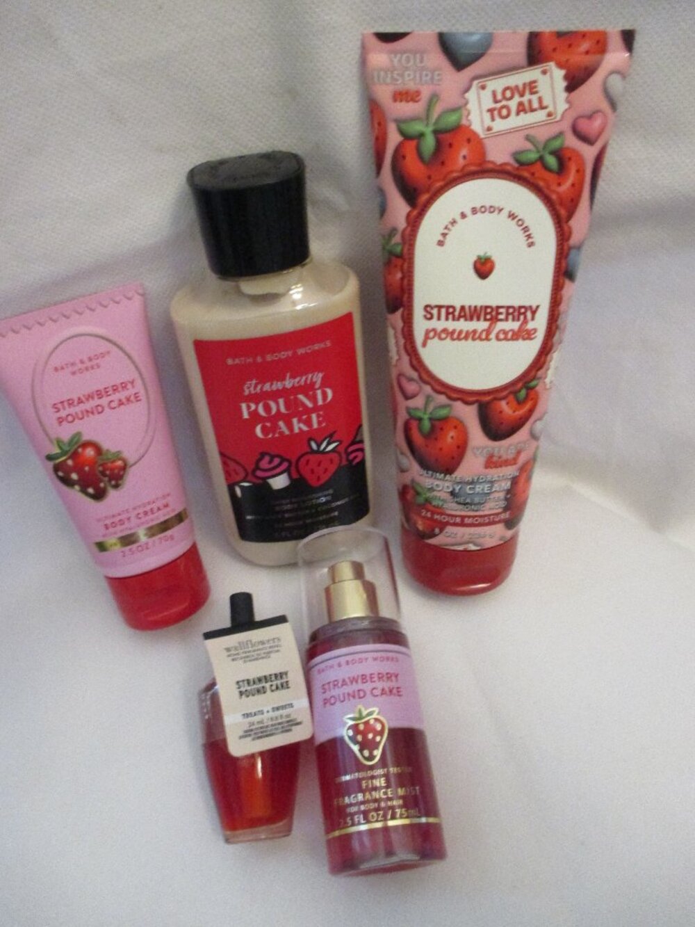 Bath & Body Works 5 piece bundle of Strawberry Pound Cake scent